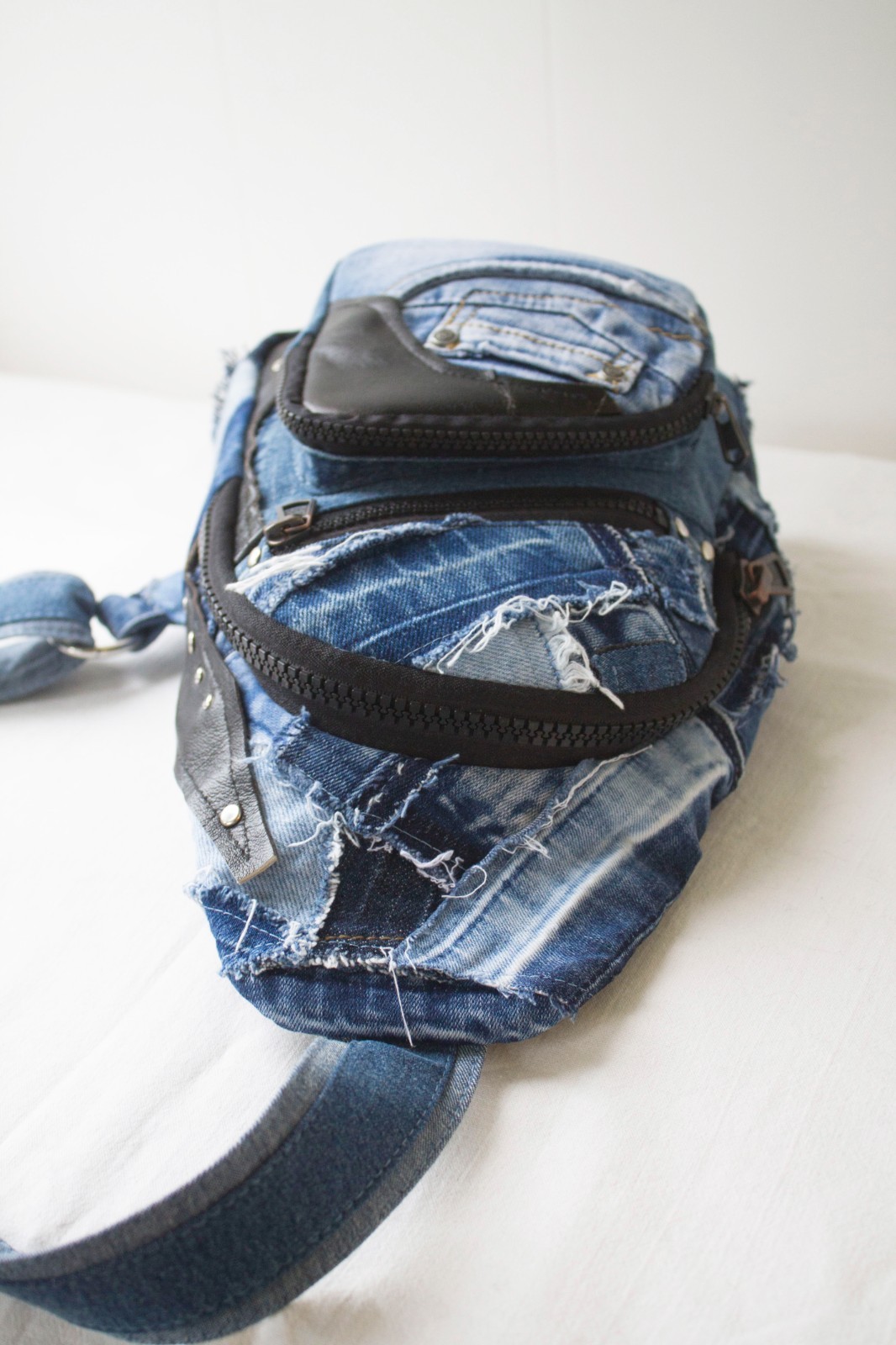 Denim single-strap chest backpack Upcycling Unisex sling bag