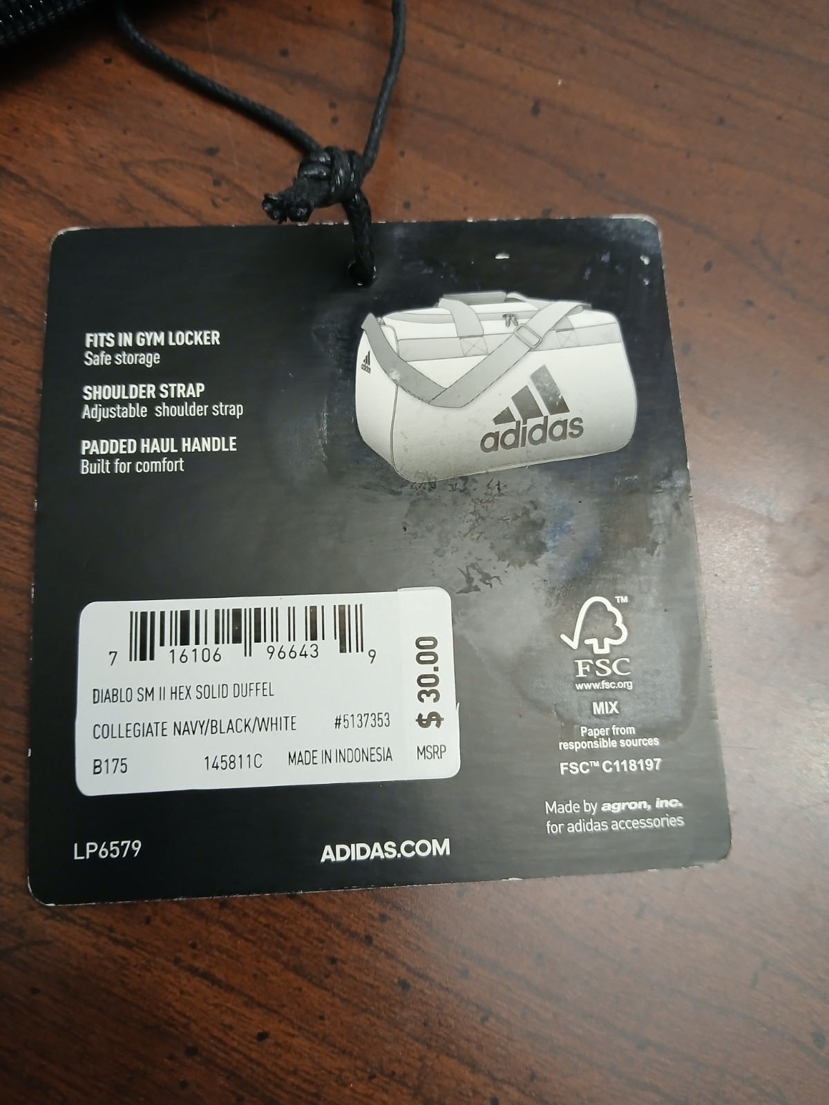 Adidas Diablo Small II Hex Solid Duffel Gym Training Bag 5137353 NWT MSRP $ 30