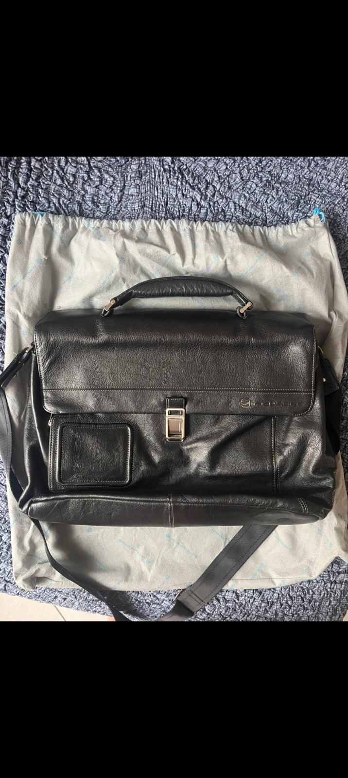 Piquadro 24 Hours Black Leather Bag With Shoulder Strap And Handle