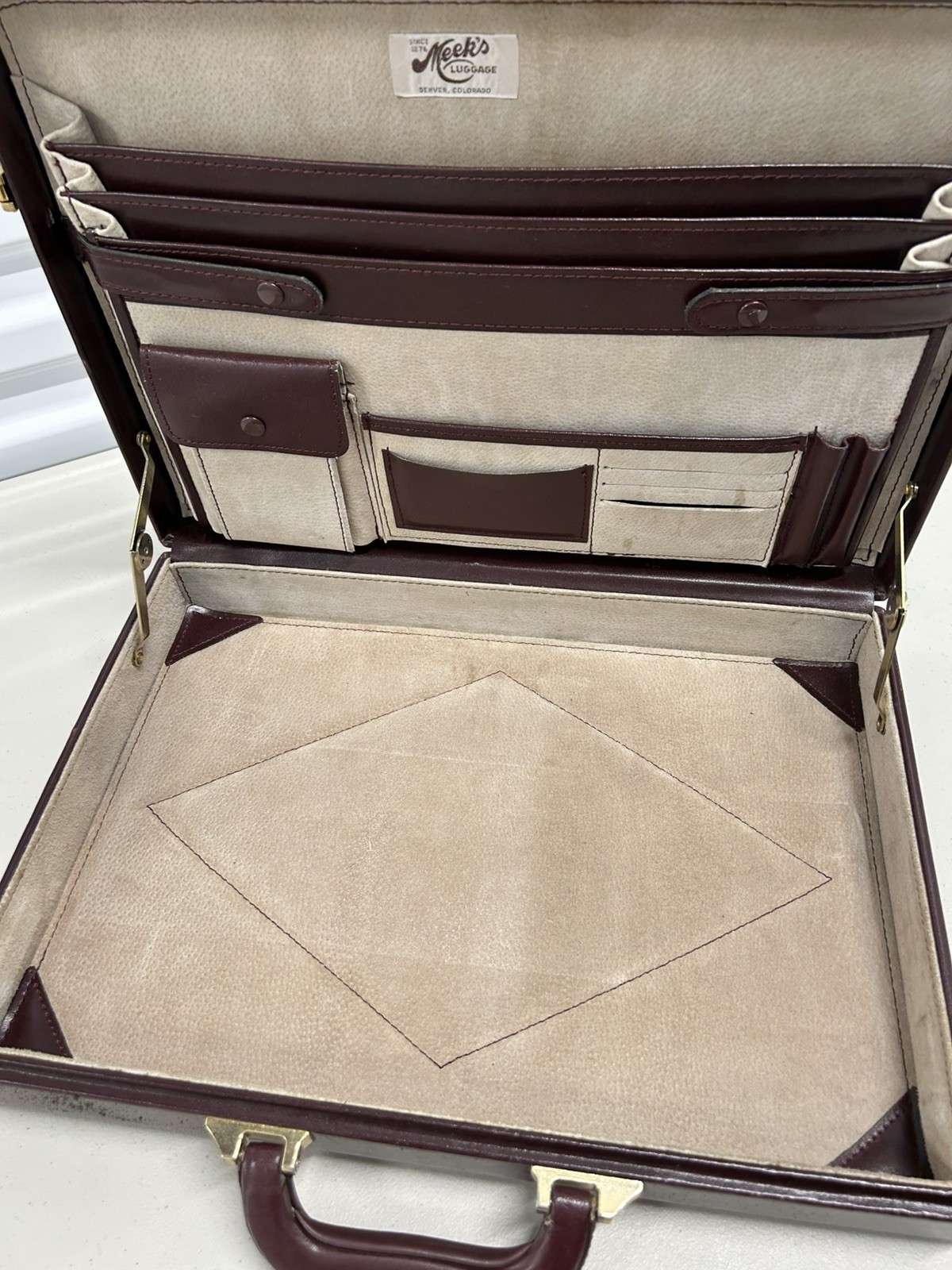 Executive Leather Briefcase, Dual Combination Locks, Burgundy Leather Exterior