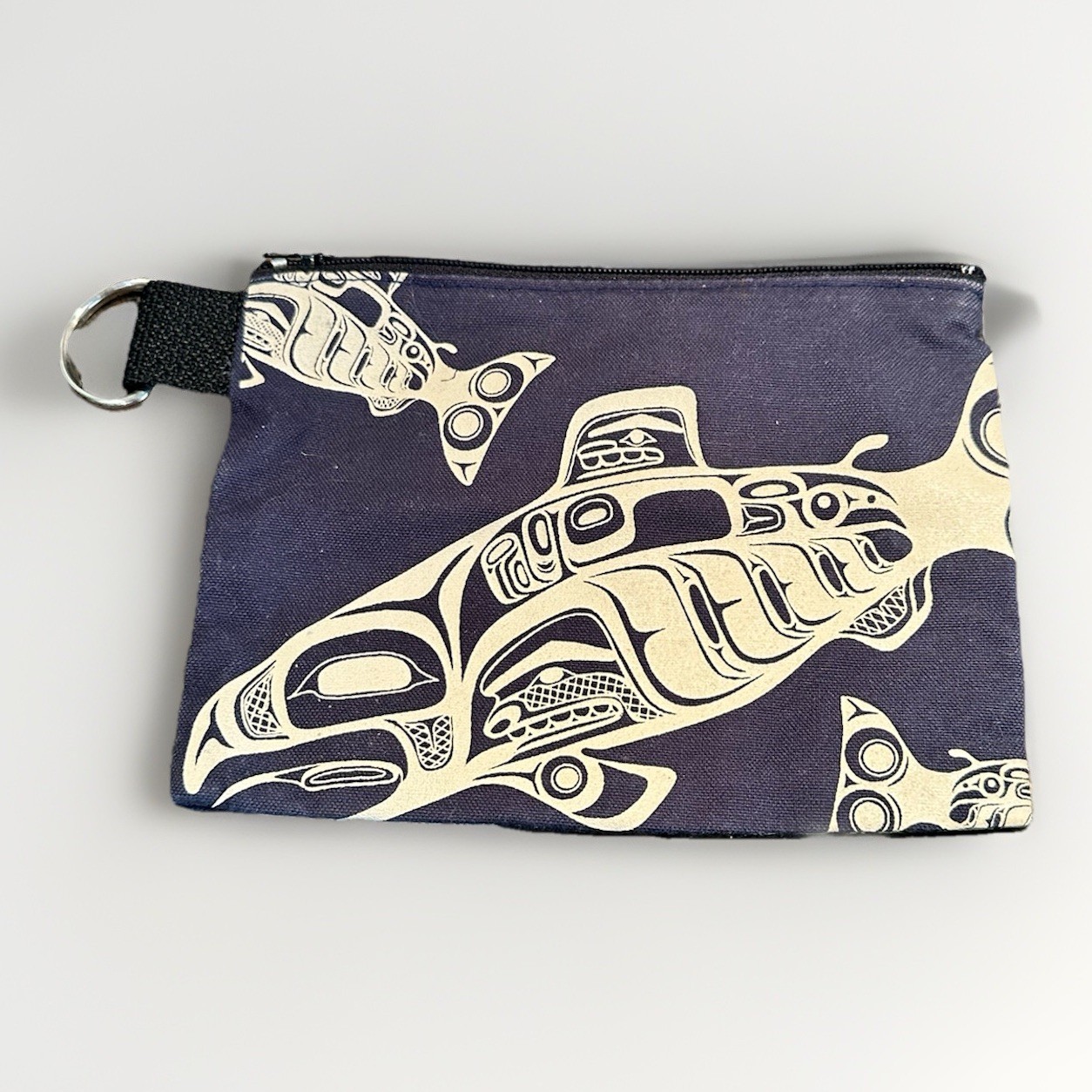 NativeNorthwest.com Canvas Zippered Pouch Cable Attachment Humpback Whales Fish