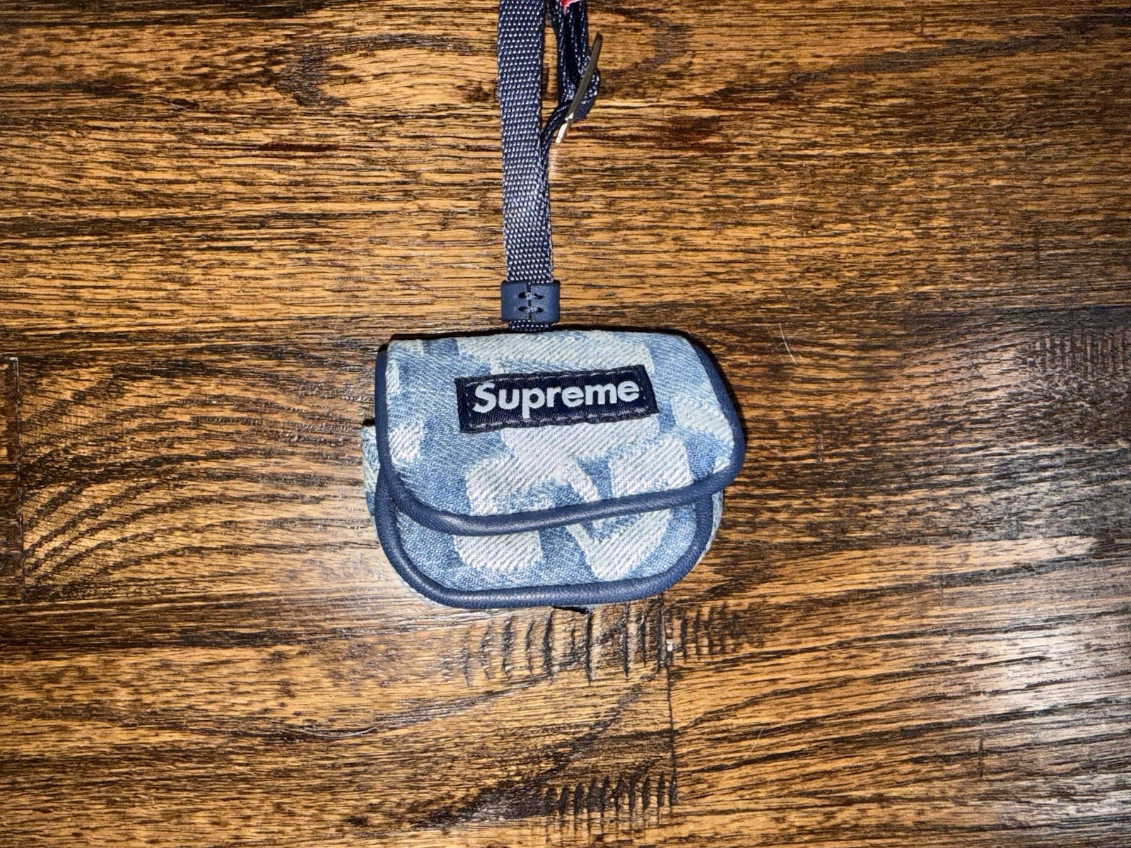 Supreme SS22 Fat Tip Jacquard Denim Airpod Case Headphones Pouch Blue Denim