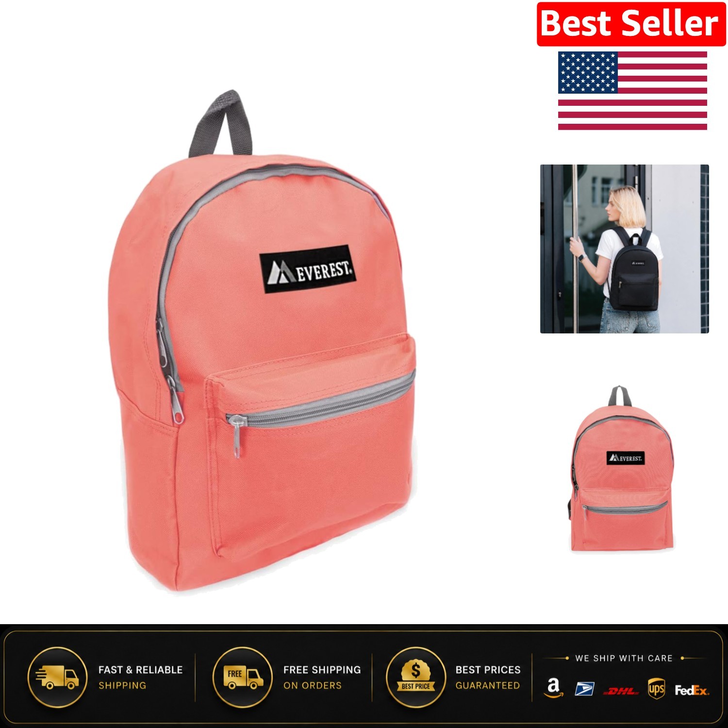 Durable 15″ Coral Laptop Backpack with Adjustable Straps – Lightweight & Chic