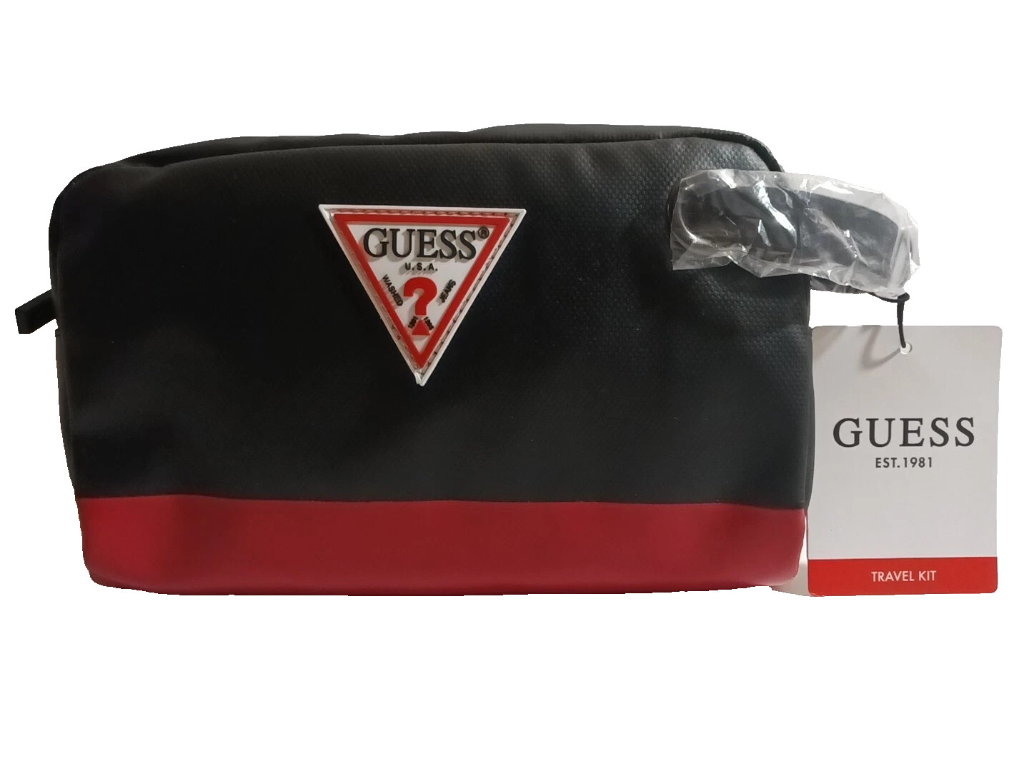 NWT $42 GUESS BRAND USA BLACK & RED STYLISH TRAVEL KIT TOILETRY BAG