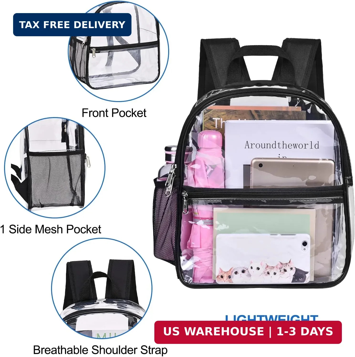 USPECLARE Clear Backpack for Stadium Approved 12×6×12, Water proof Clear Bag for