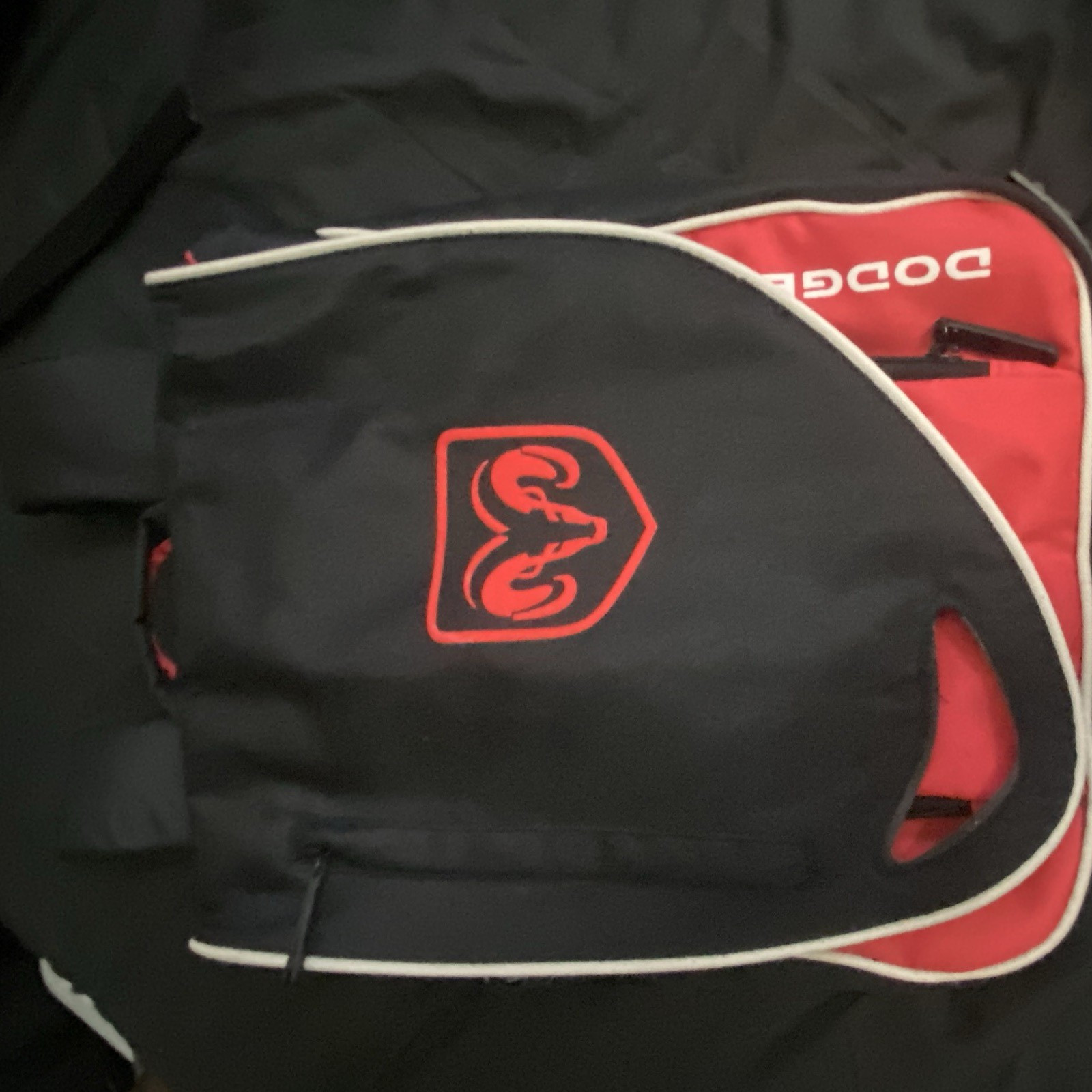 Dodge Black & Red Colorblock Backpack, Zip Closure, Outer Pockets, Padded Straps