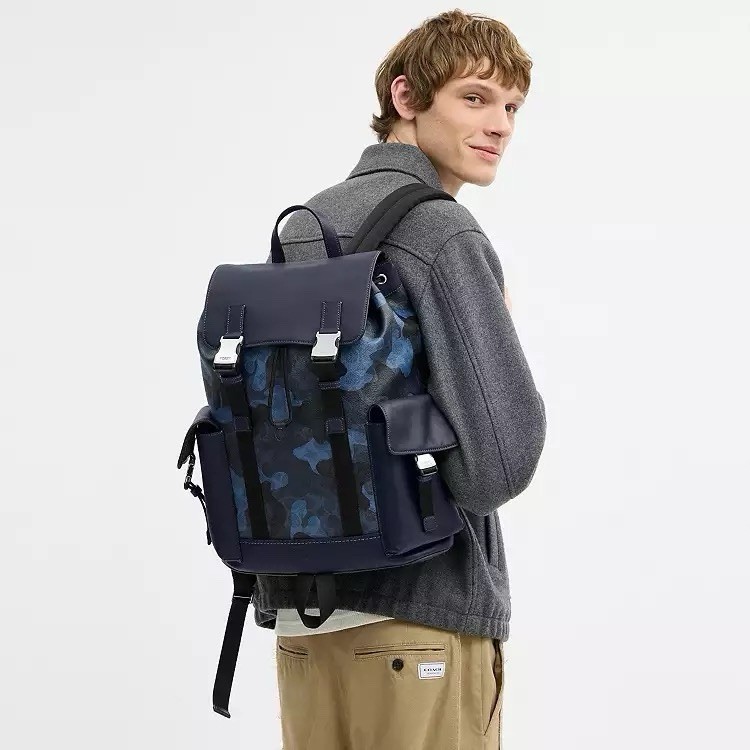 NWT COACH MEN’S Clark Backpack In Signature Camo Print Silver/Blue Multi cdc20