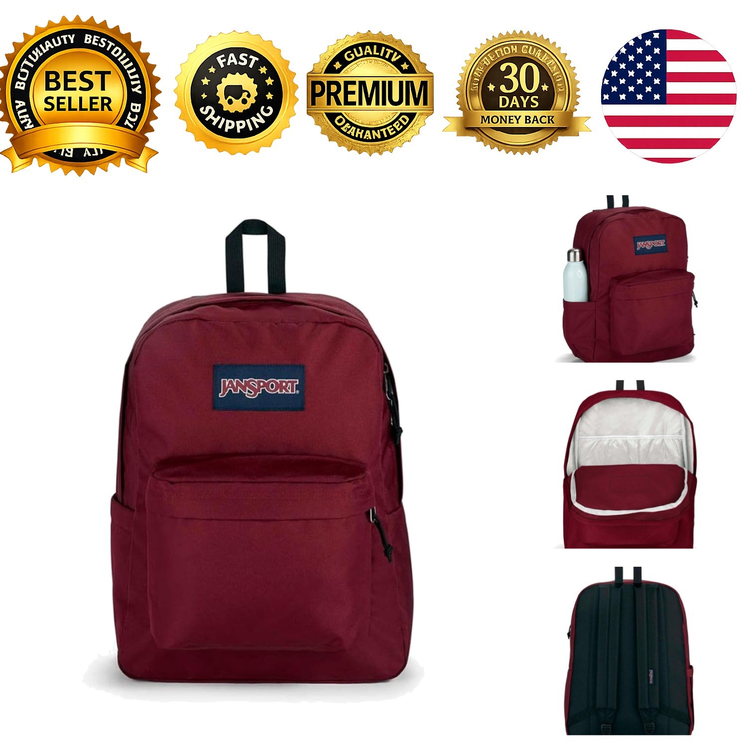 SuperBreak Plus Backpack Russet Red Padded 15-inch Laptop Sleeve Daypack