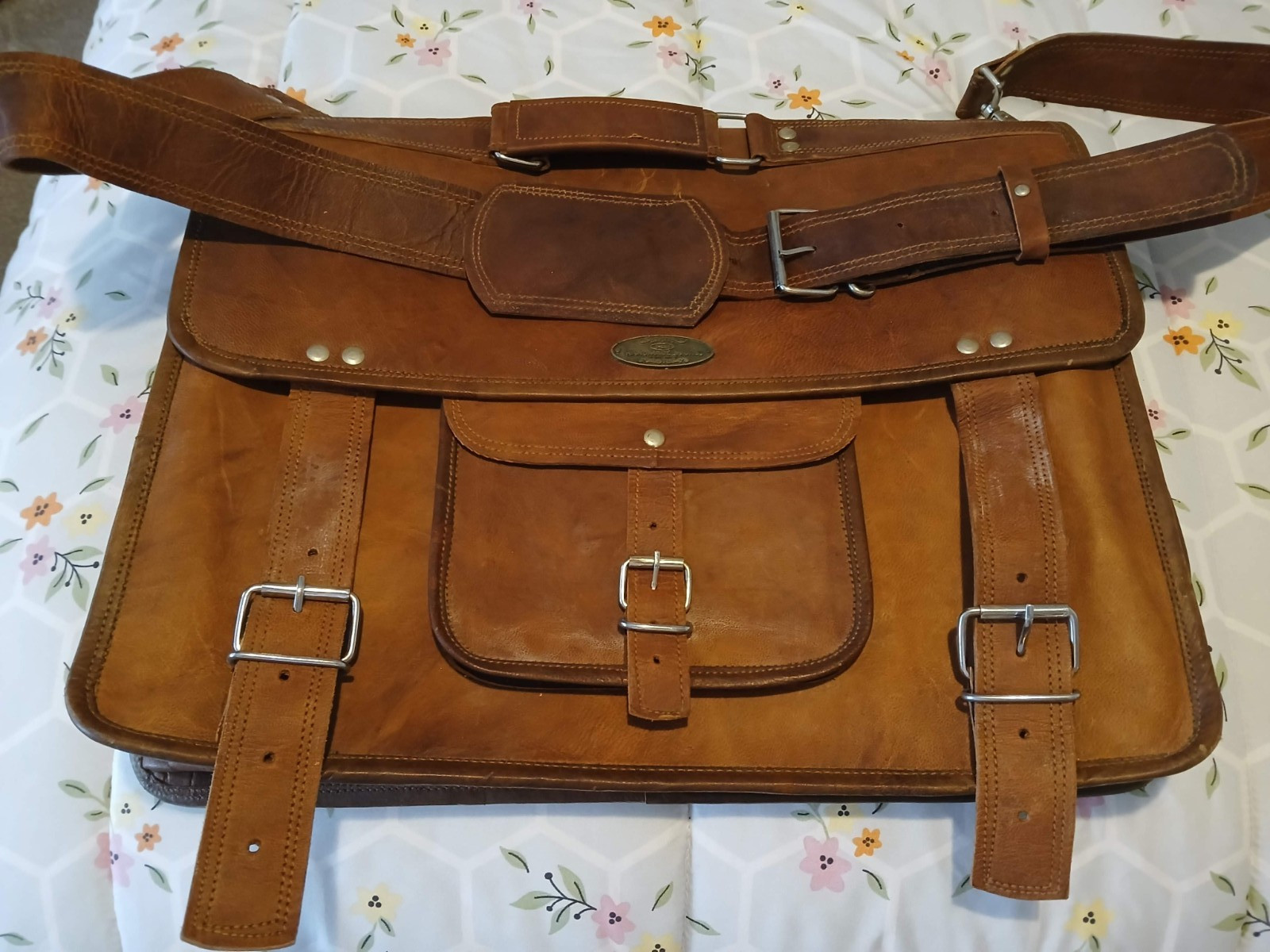 MEN’S HANDMADE WORLD EXECUTIVE BROWN LEATHER SATCHEL MESSENGER BAG MADE IN USA