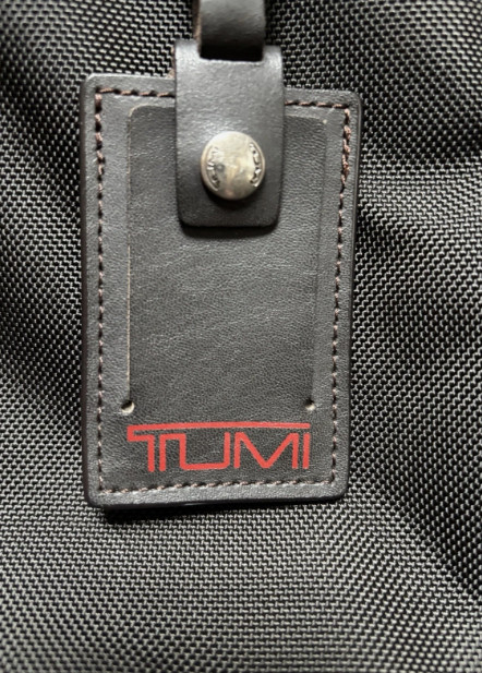 TUMI BLACK & BROWN CANVAS MEDIUM-SIZE UNISEX BACKPACK: 15″ HIGH x 12″ WIDE x 4″