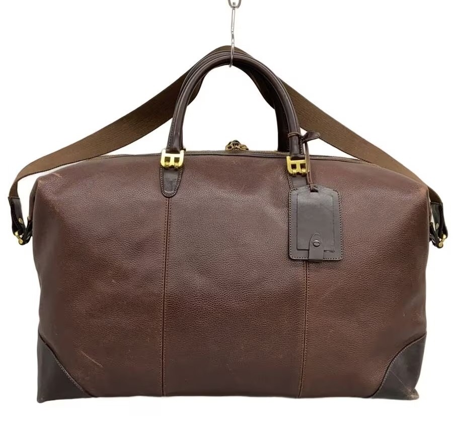 BALLY 2-Way Boston bag Brown Leather Men Duffle bag Large capacity
