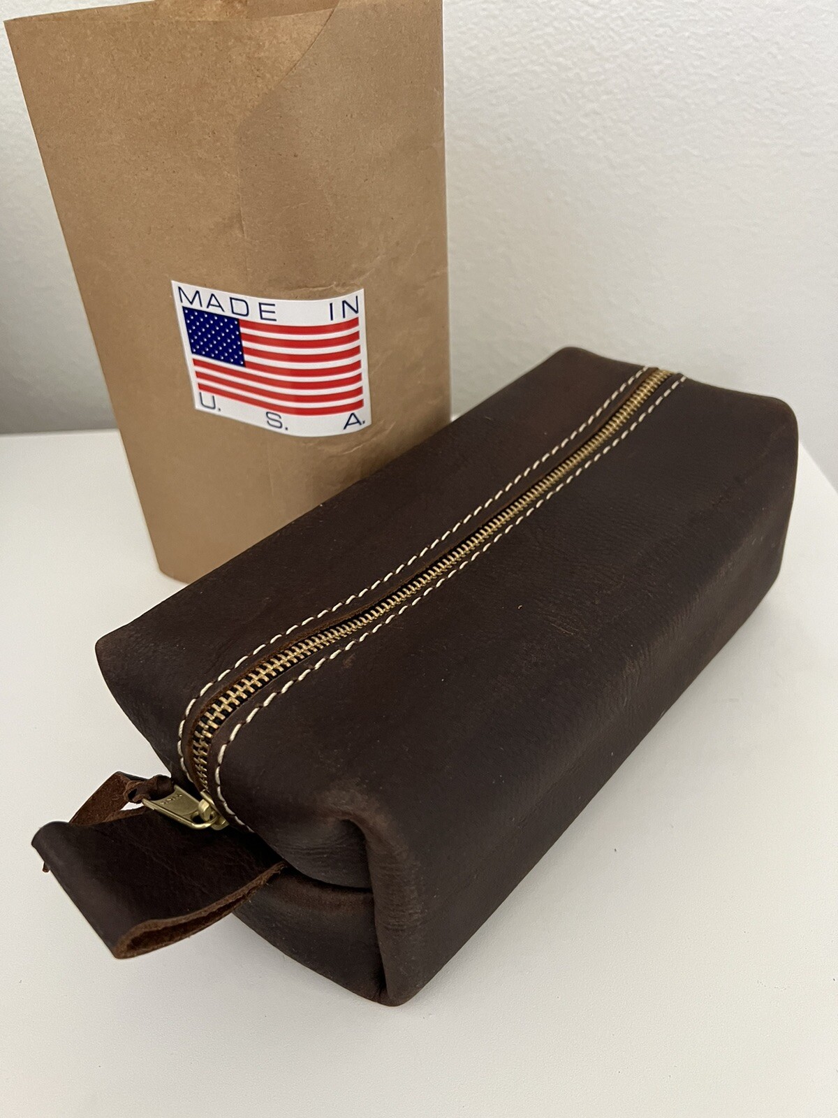 Lifetime Leather Co. Leather Toiletry Bag Cognac Standard 10x4x4 New