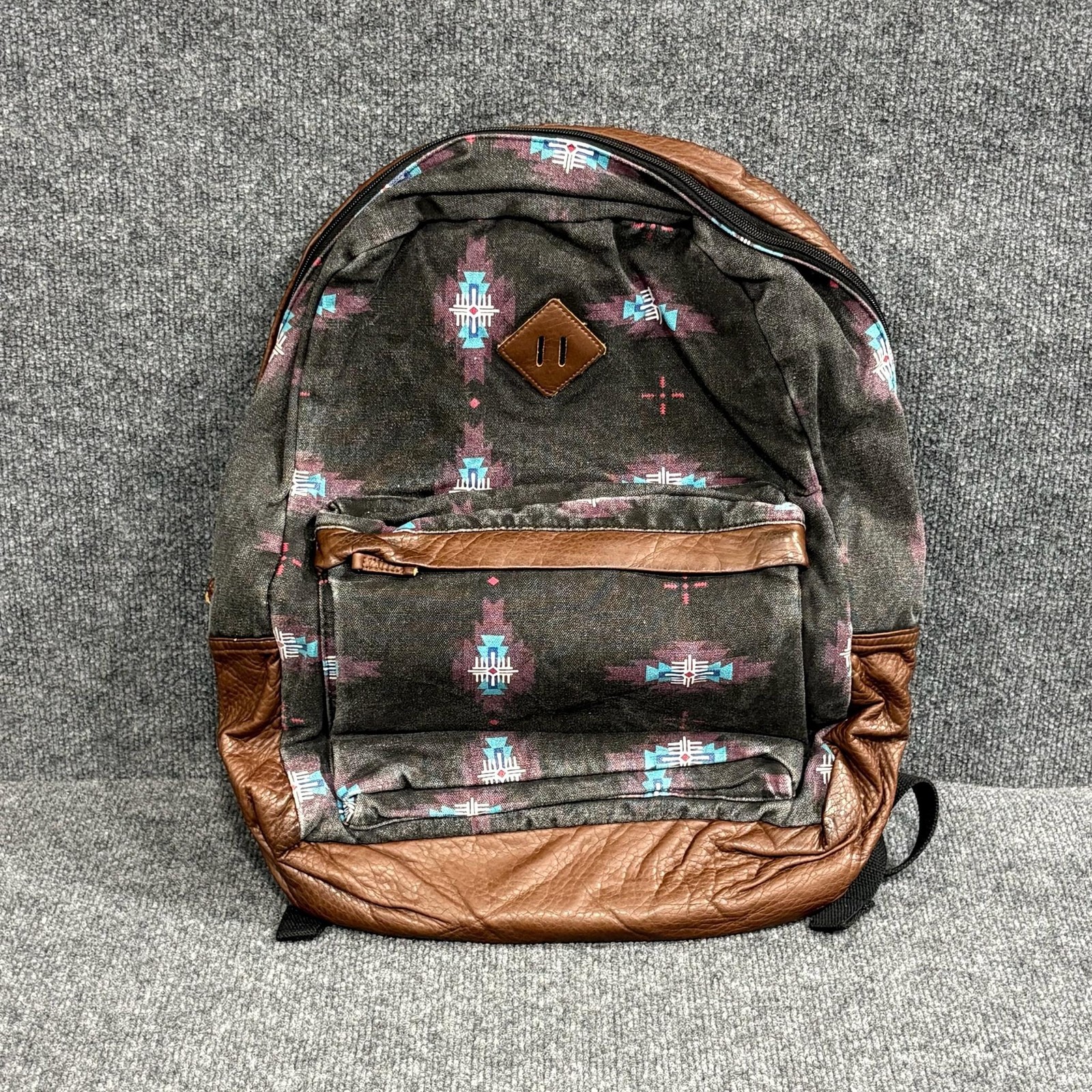 Empyre Backpack Large Black Tribal Print Faux Leather School Laptop Brown Skate