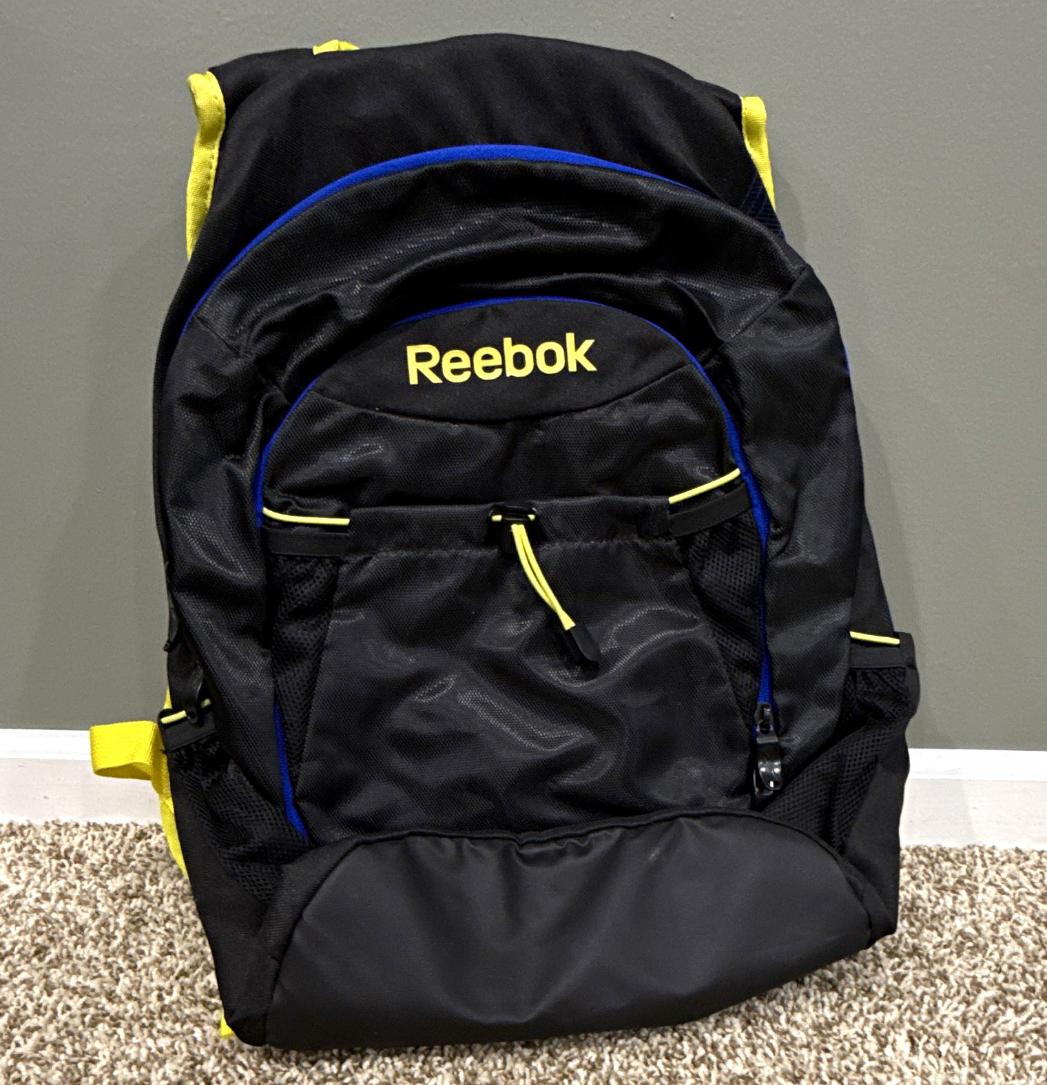 Reebok Z Series Black/Yellow/Blue Solid Zip Backpack XL Unisex Pockets