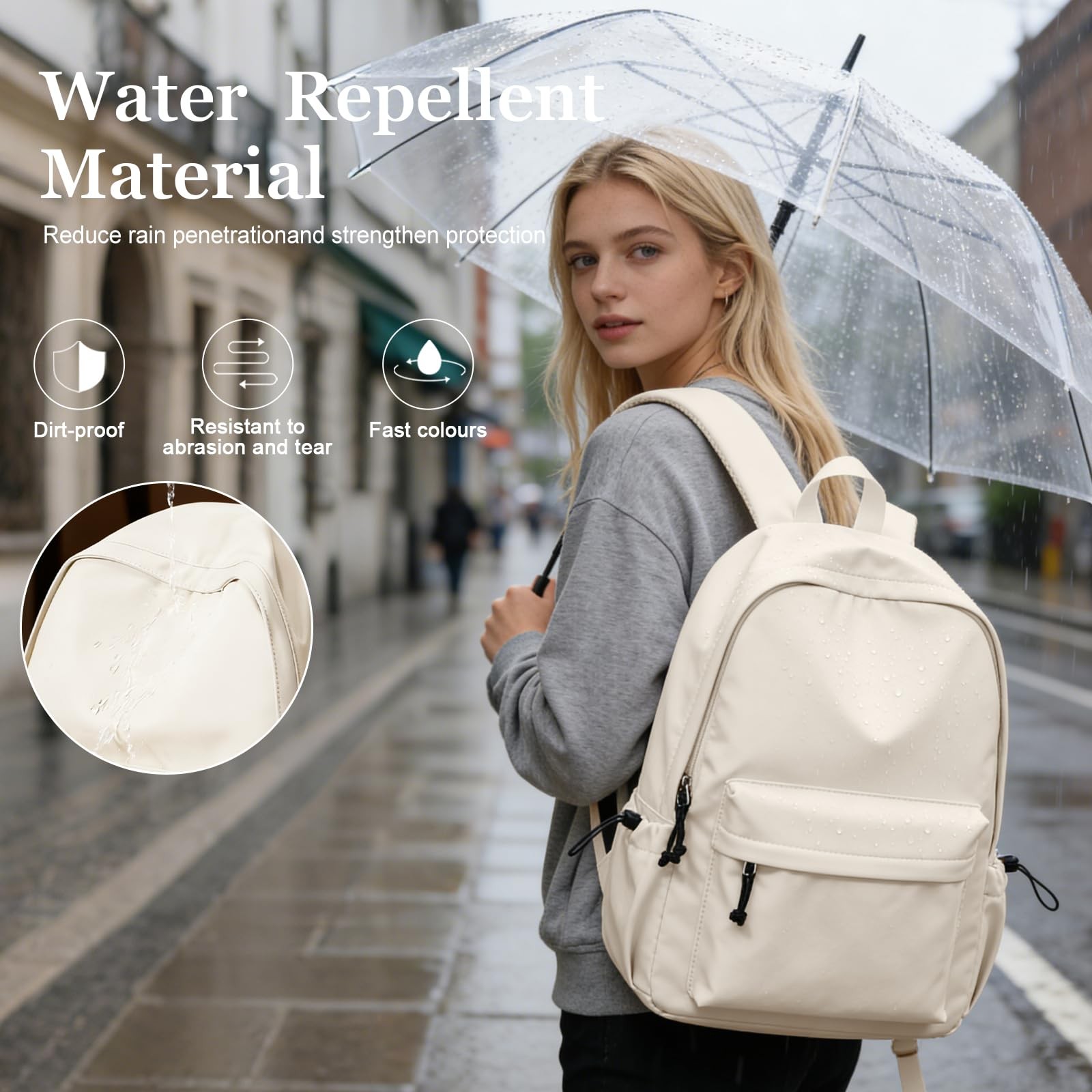 Middle School Backpack Simple College Students Aesthetic High School Bag Beige