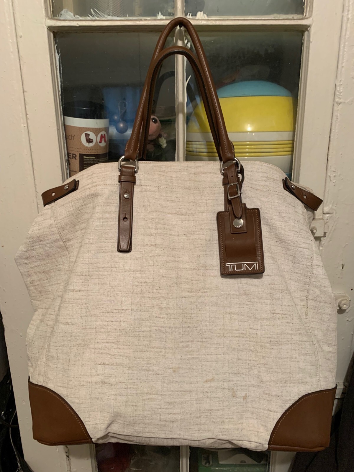 TUMI Alpha Linen Leather Travel Duffle Carry on Bag Tote Weekender Suitcase