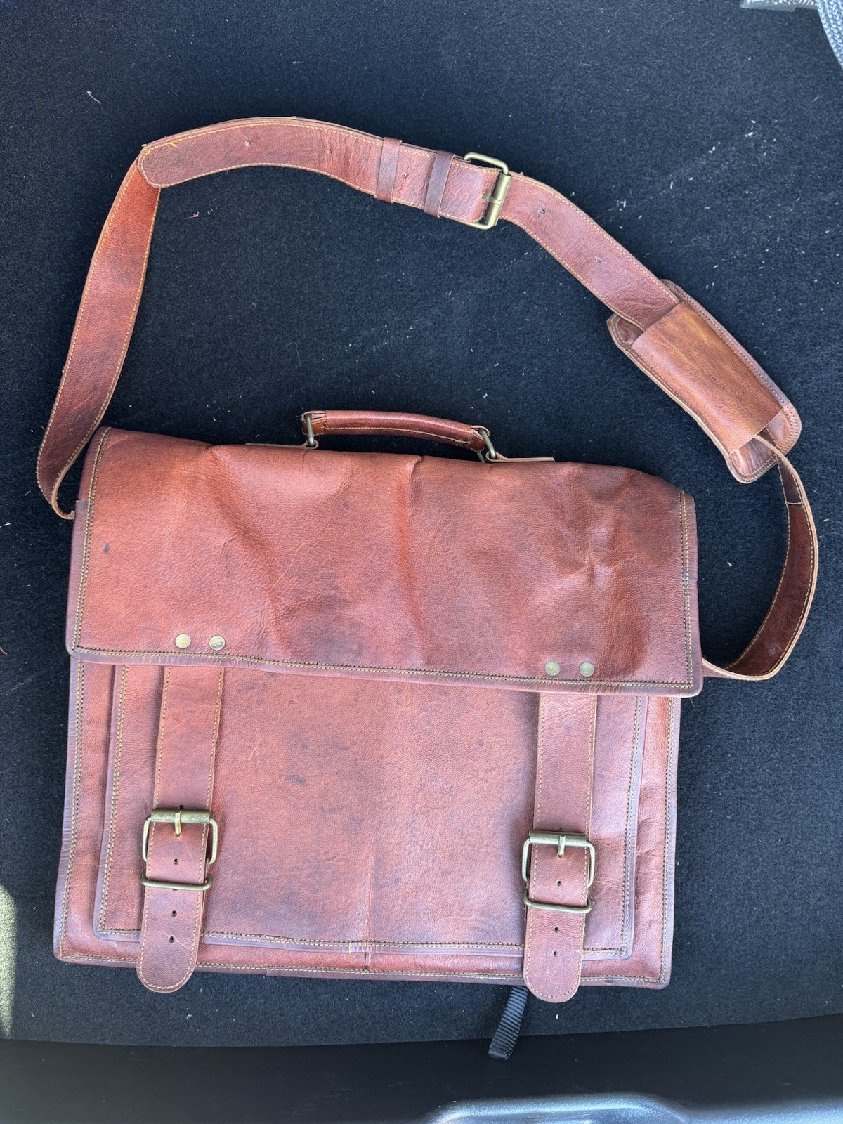 Komal’s Passion waxed Leather Briefcase Cognac Satchel Crossbody Messenger Bag