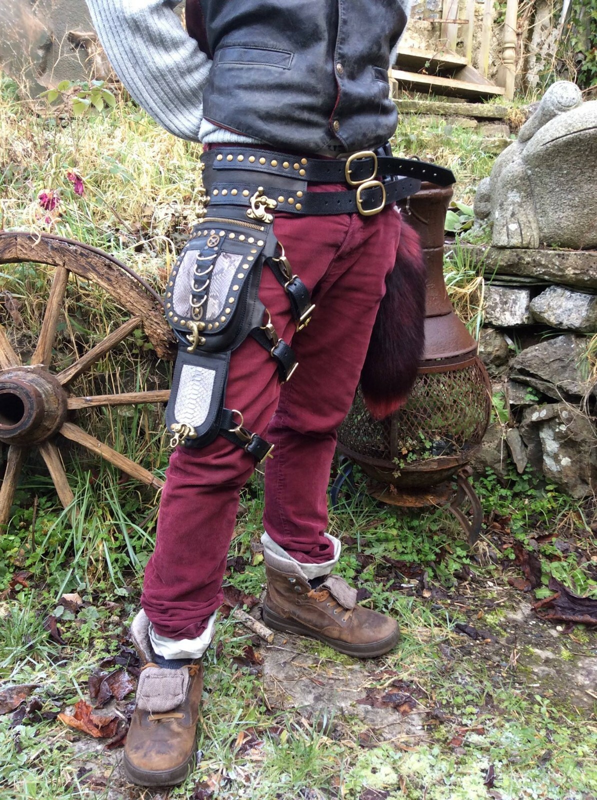 Leather Snakeskin Leg Bag Steampunk Hip Utility Pouch Belt holster cycling Biker