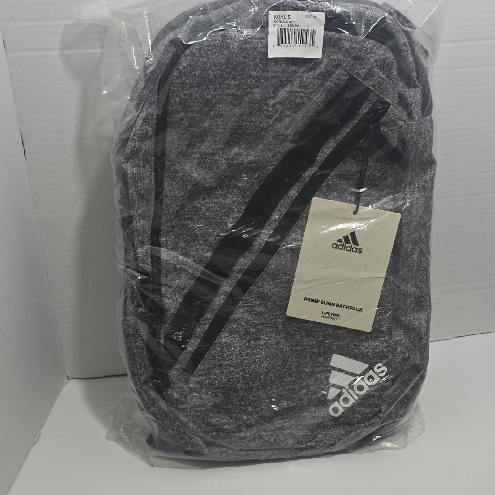adidas Prime Sling Backpack Heather Gray Large School Bag Fits Laptop/Tablet