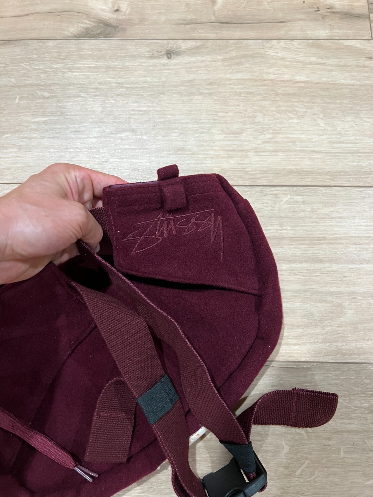 Stussy SAMPLE AC/DC Collab Maroon Fleece Crossbody Bag OS