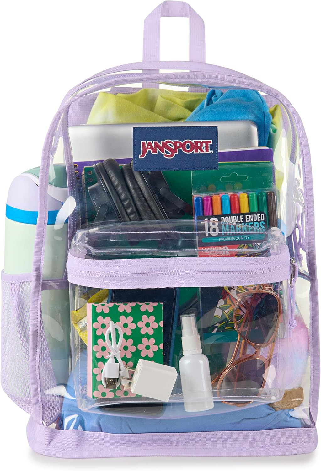 Clear Pack – 25.5L Transparent Backpack, Large Main Compartment, Side Water Bott