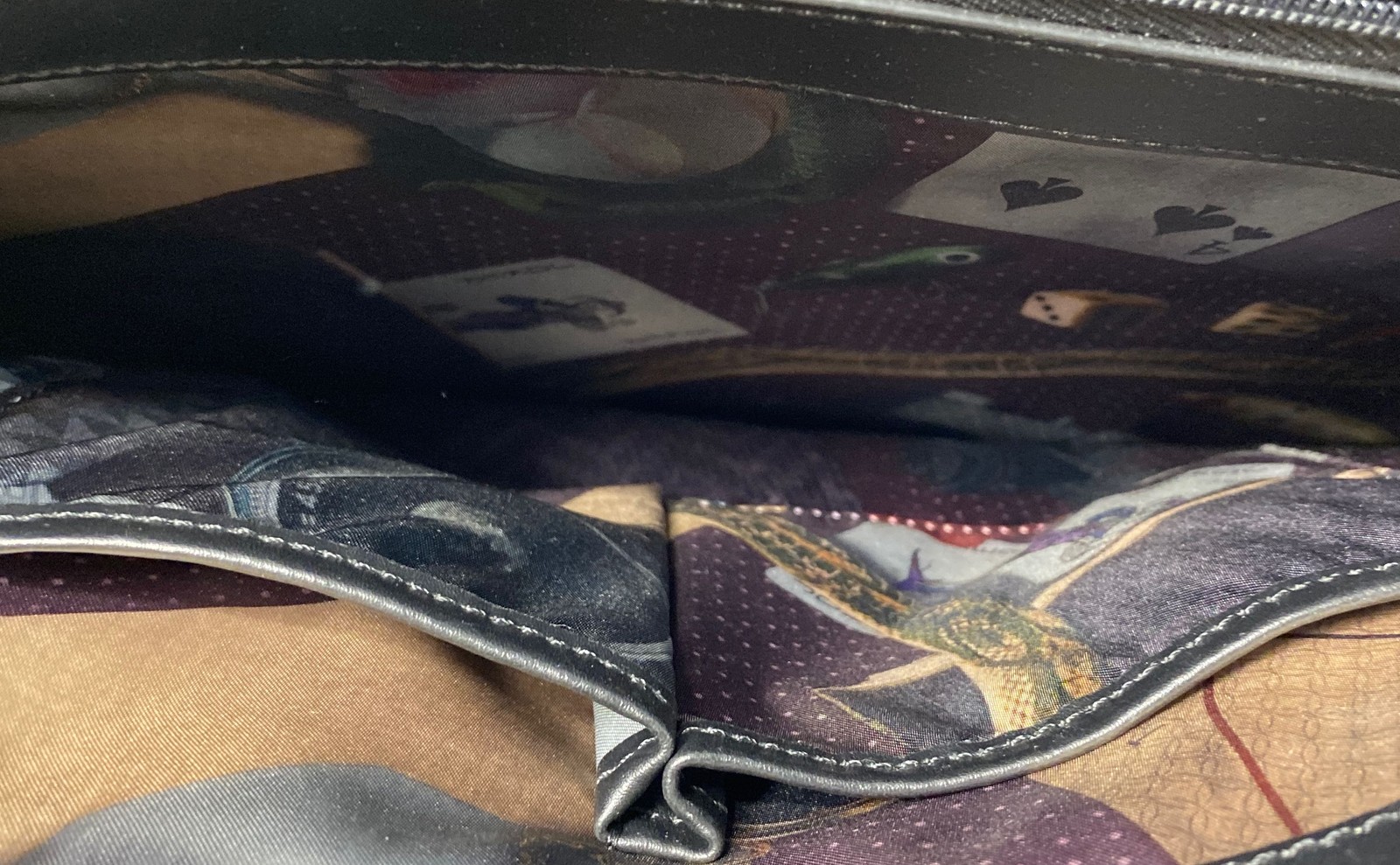 Ted Baker Black Pebbled Leather Messenger Bag Briefcase Playing Card Lining