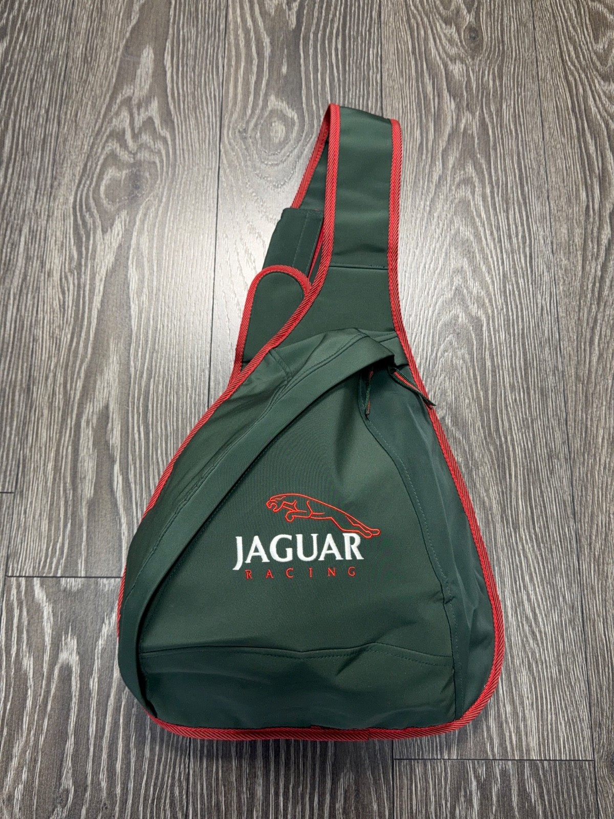 Mens Jaguar Racing Sling Bag Single Strap Backpack Green Embroidery Logo Vintage