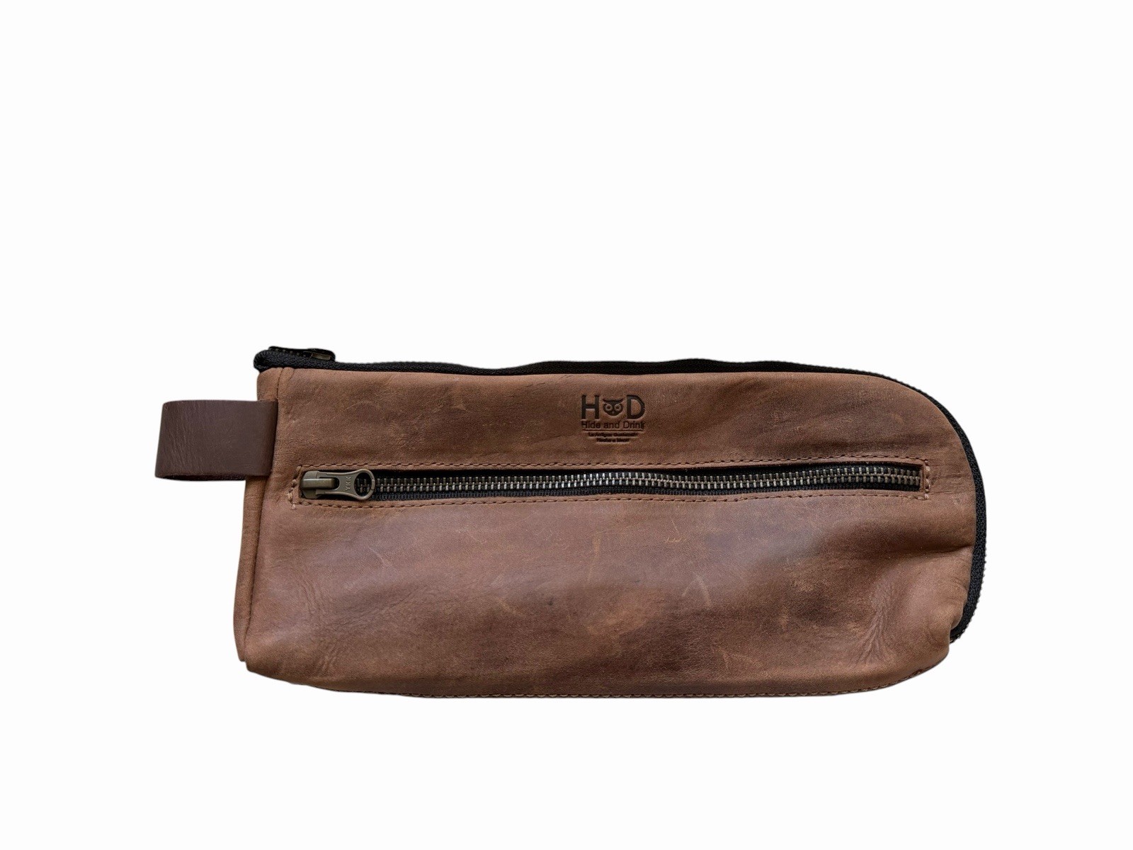 Hide And Drink Full Grain Leather Zip Up Pouch 11″ x 5″ Nice Solid Condition!