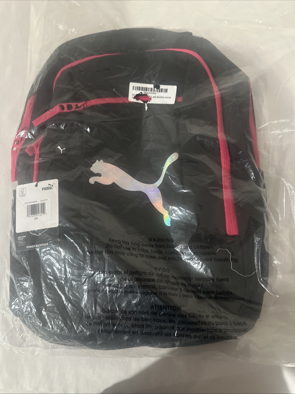 PUMA Backpack Black Pink Laptop School Travel Bookbag New With Tags PE1198-016