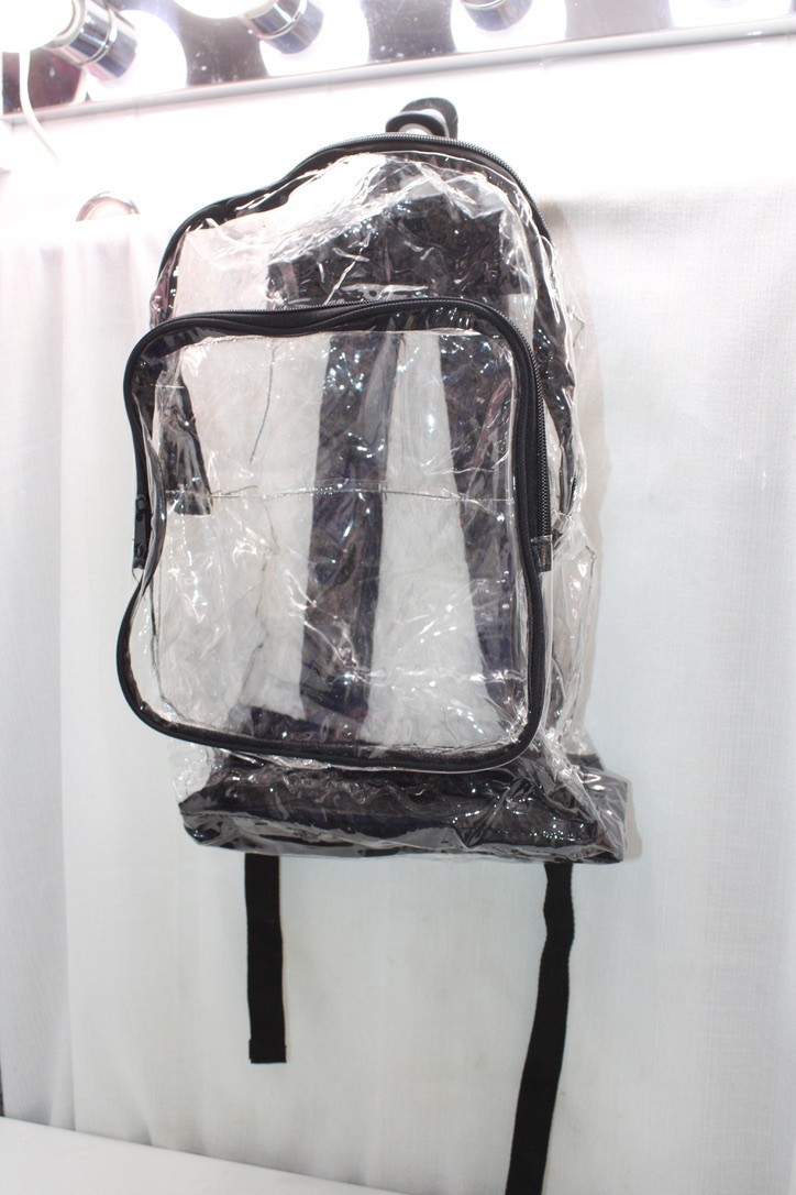 Eastsport transparent PVC plastic backpack black trim straps 10X14X6 inches