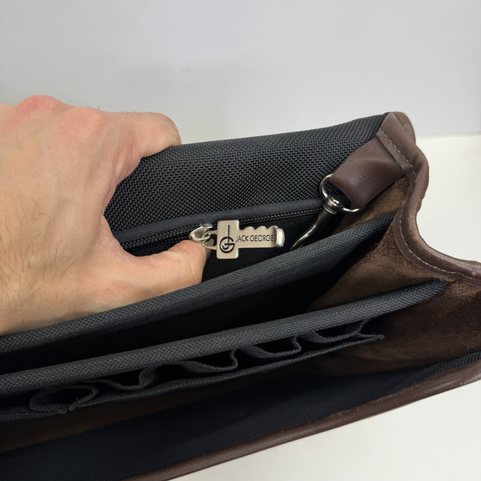 Jack Georges Brown Leather Briefcase Messenger Flap Bag Lock w/ Keys – 16” – USA