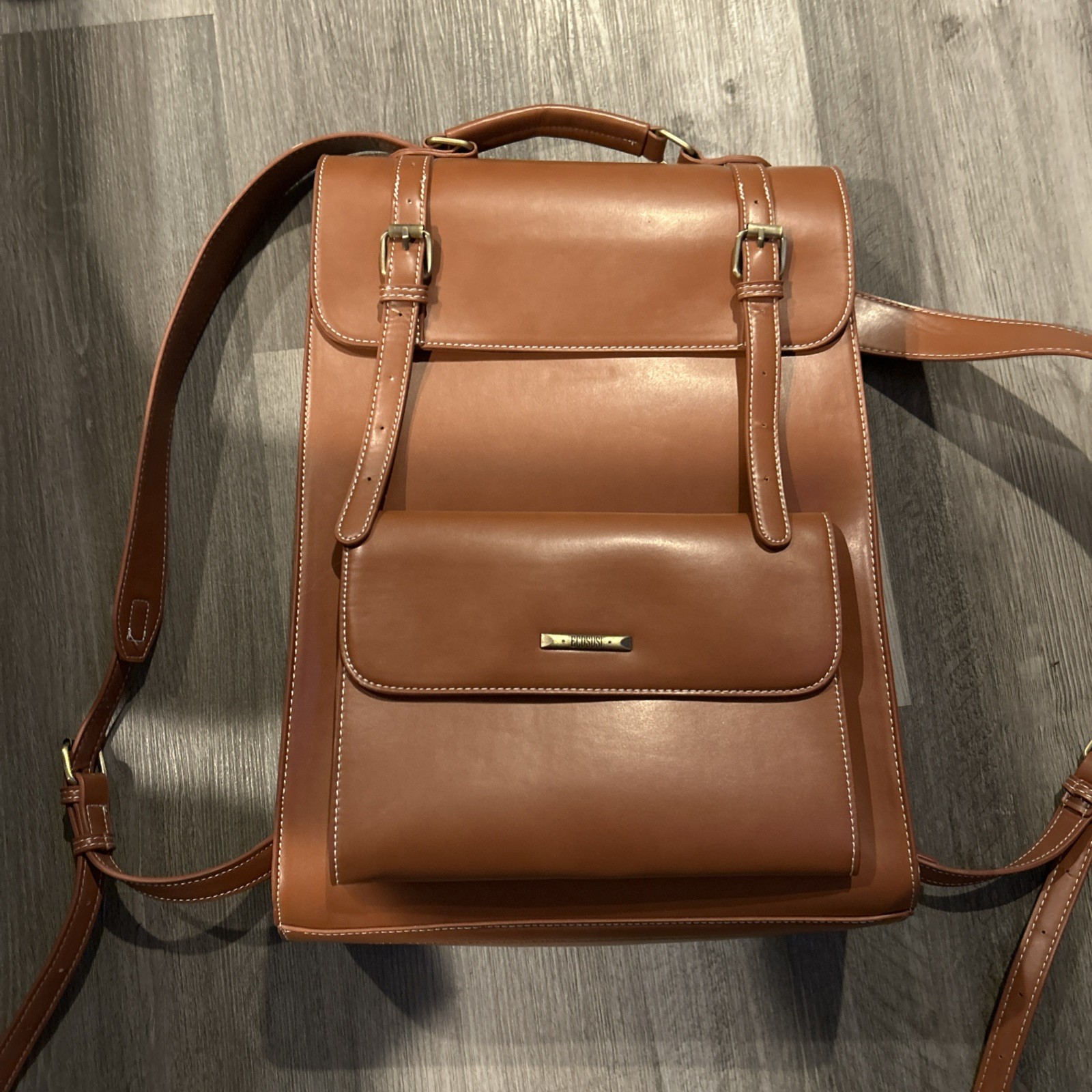 ECOSUSI Laptop Backpack PU Leather Black Vintage. Clean interior