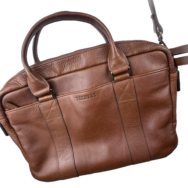 Tecovas Bourbon Brown Leather Briefcase Laptop Travel Bag w/ Shoulder Strap
