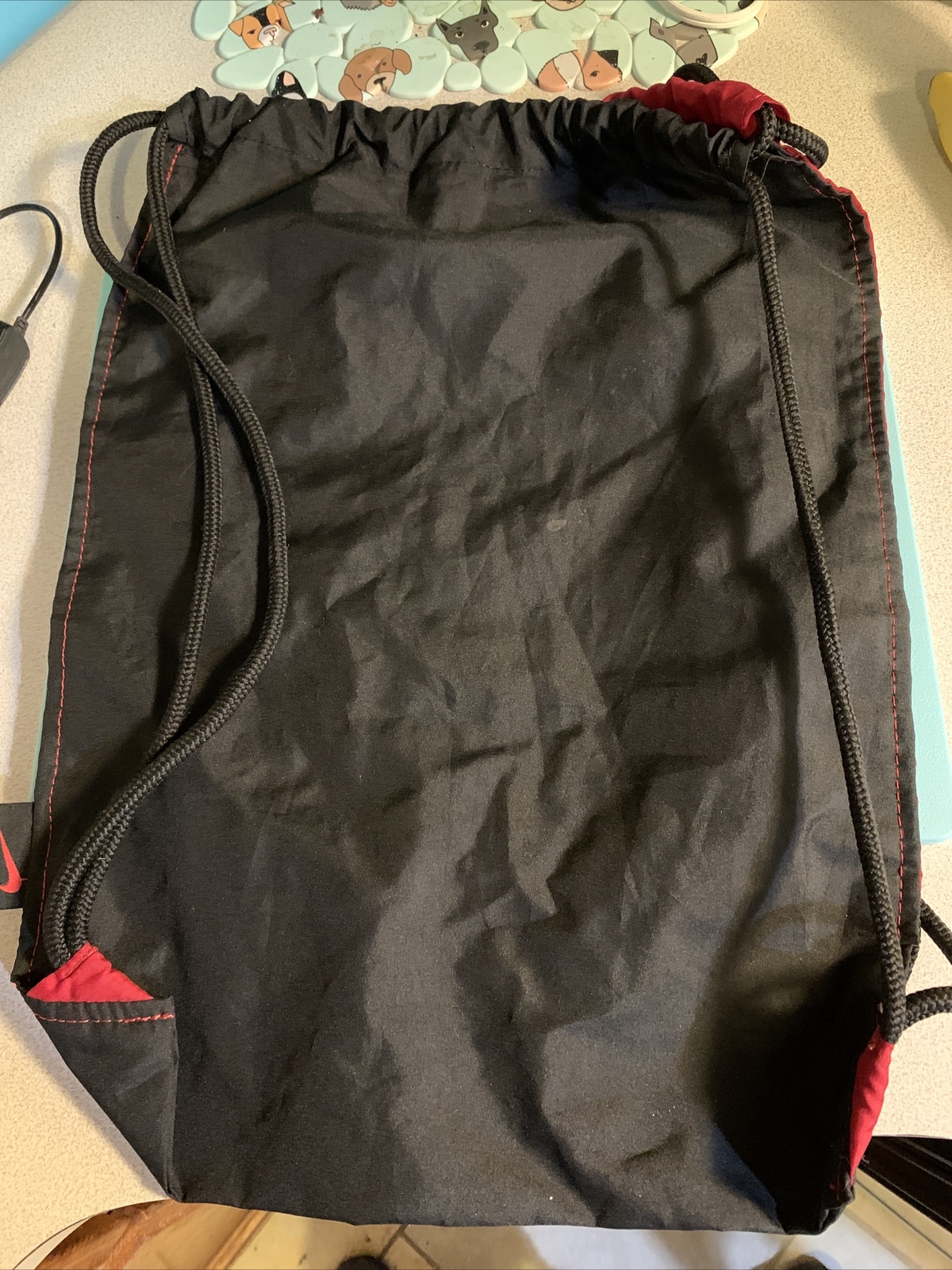 Nike drawstring bag Sack rn#56323 CA#05553 100%polyester 2 Sections! Red Black