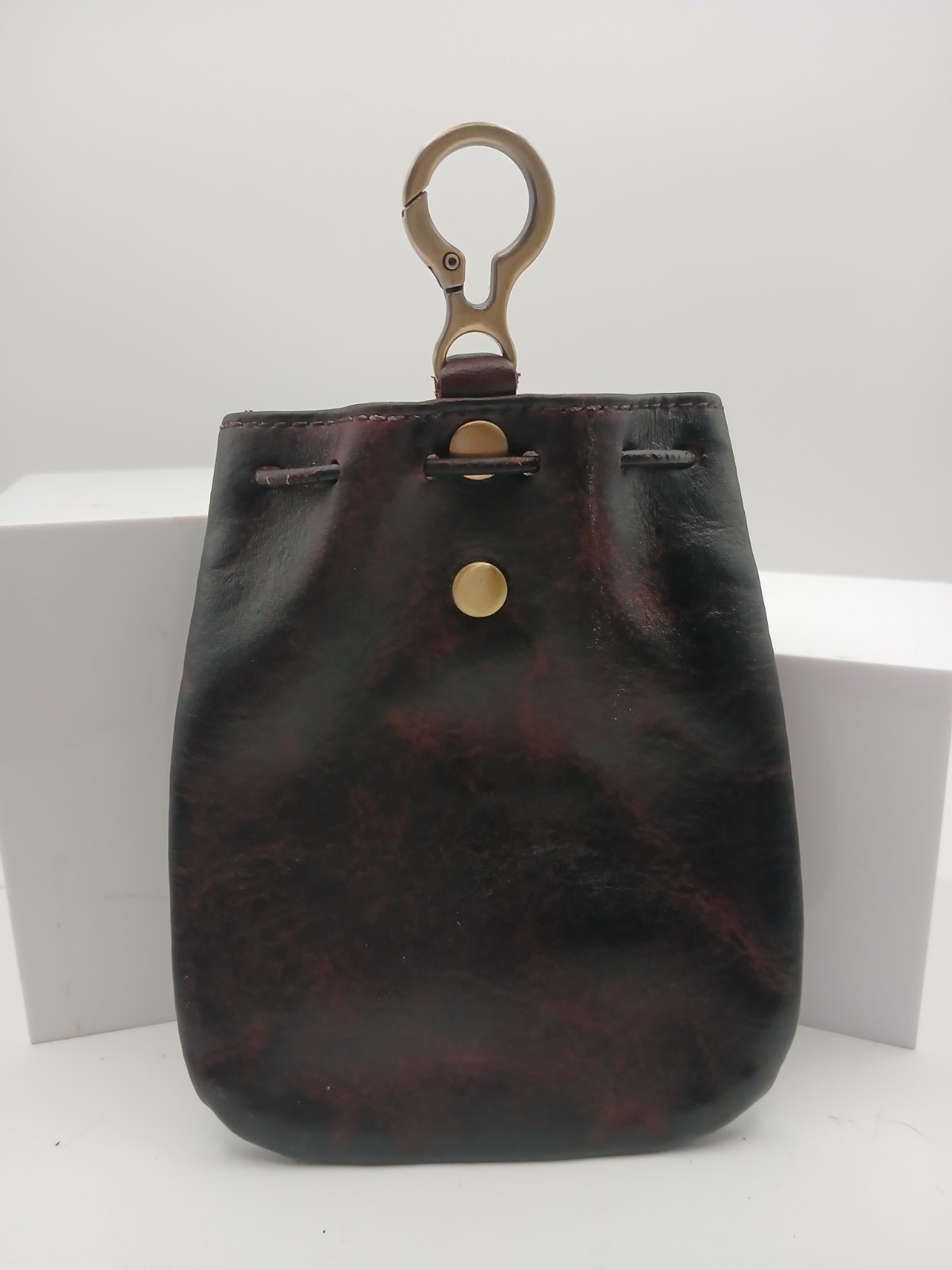 NEW Handmade Leather Riding Pouch Drawstring Bag Buffalo Nickel Beltloop Clip