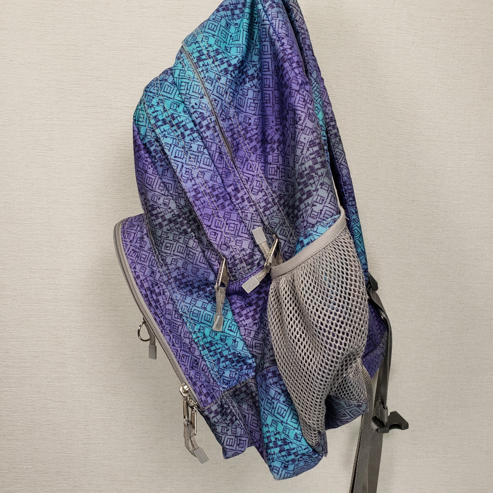 LL Bean Deluxe Book Pack Backpack Purple Blue Geometric Tribal Print School Bag