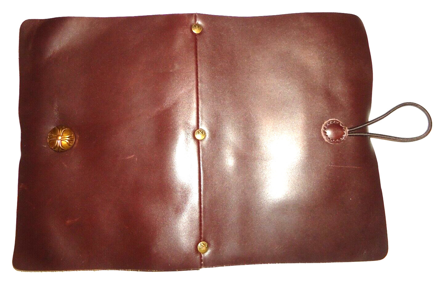 LINSHI TASKS Men’s Brown Leather Button Clutch Bag Size-8.5x6x2 in
