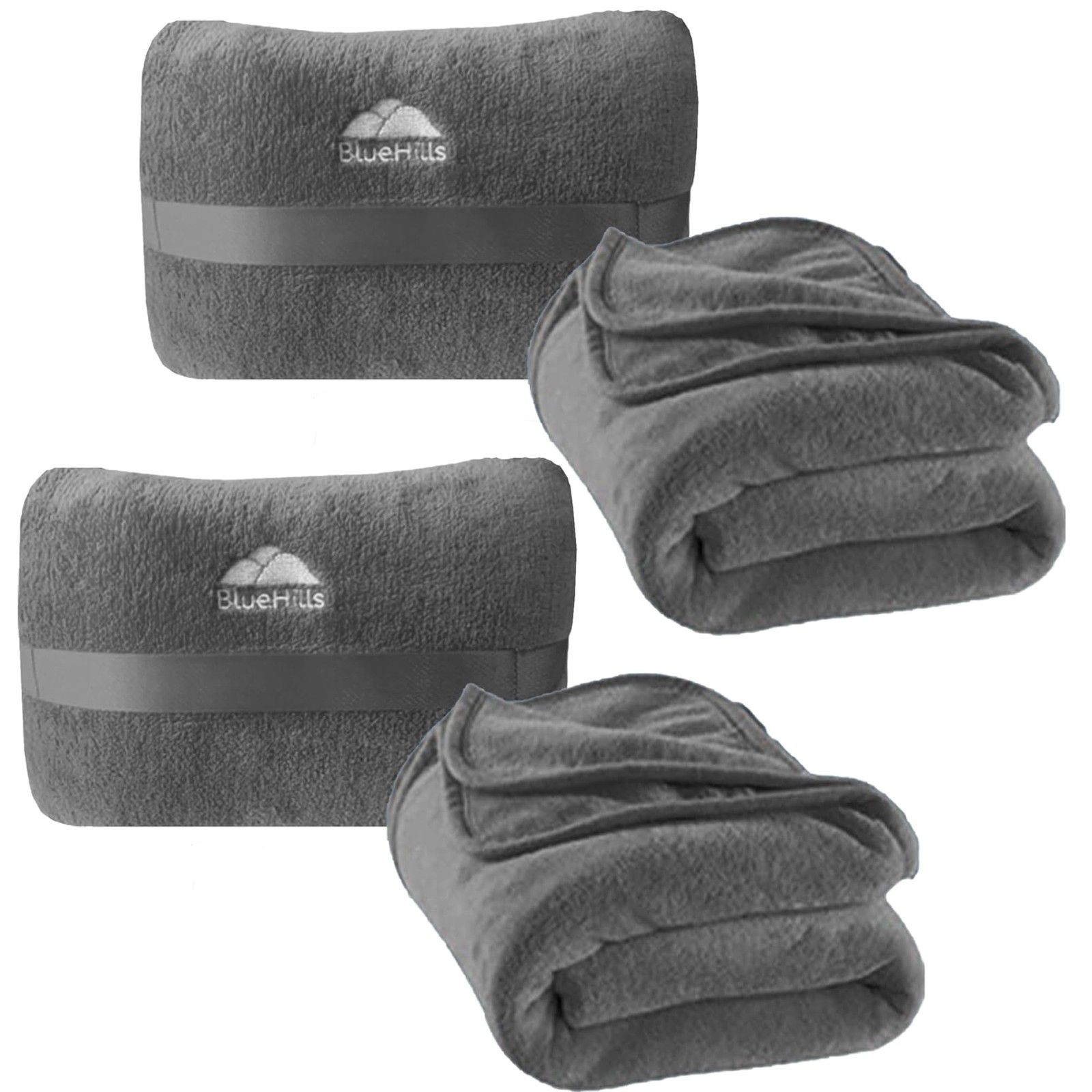 BlueHills 2 Pack Premium Travel Blanket Pillow Mini Soft Case – Gray M21