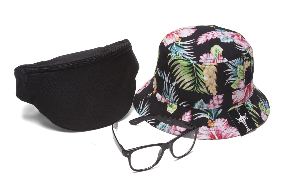 Men’s Festival Accessory Kit w/ Floral Bucket, Fanny Pack and Buddys