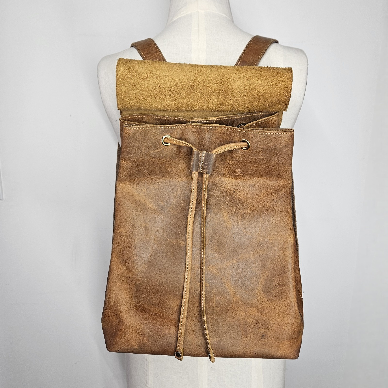 S-Zone 11x13x5.5″ Backpack Unisex Leather Brown Adjustable Straps Pockets Lined