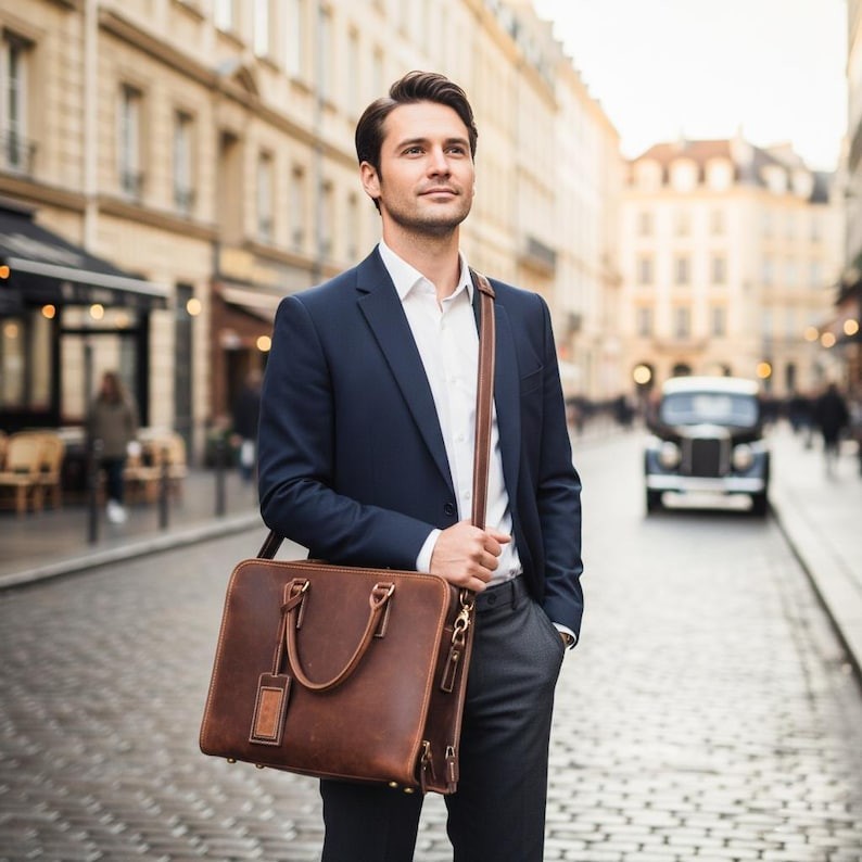 Custom Leather Briefcase for Men, Personalized Work Bag, Fathers Day Gift, Gift