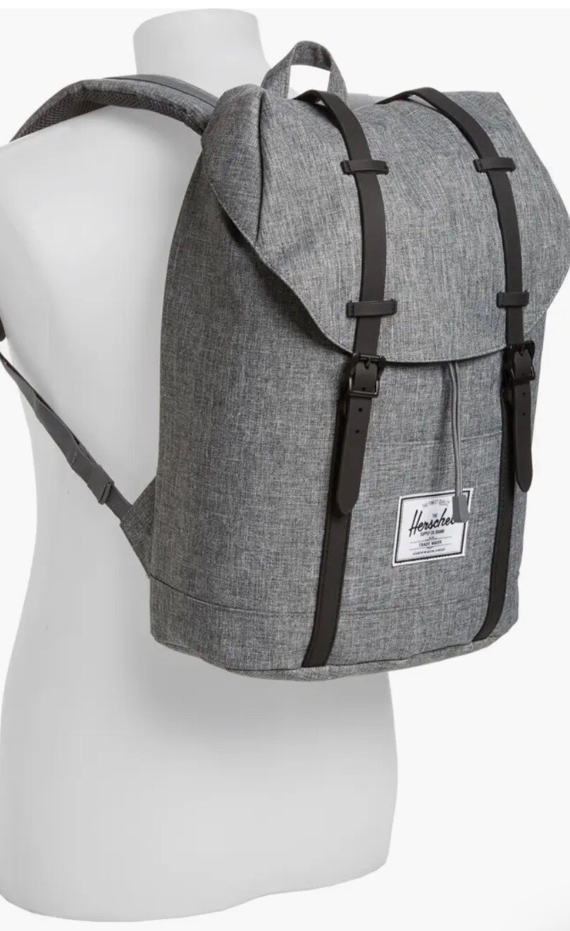 NWT Herschel Retreat Backpack Gray Raven Crosshatch One Size 19.5L