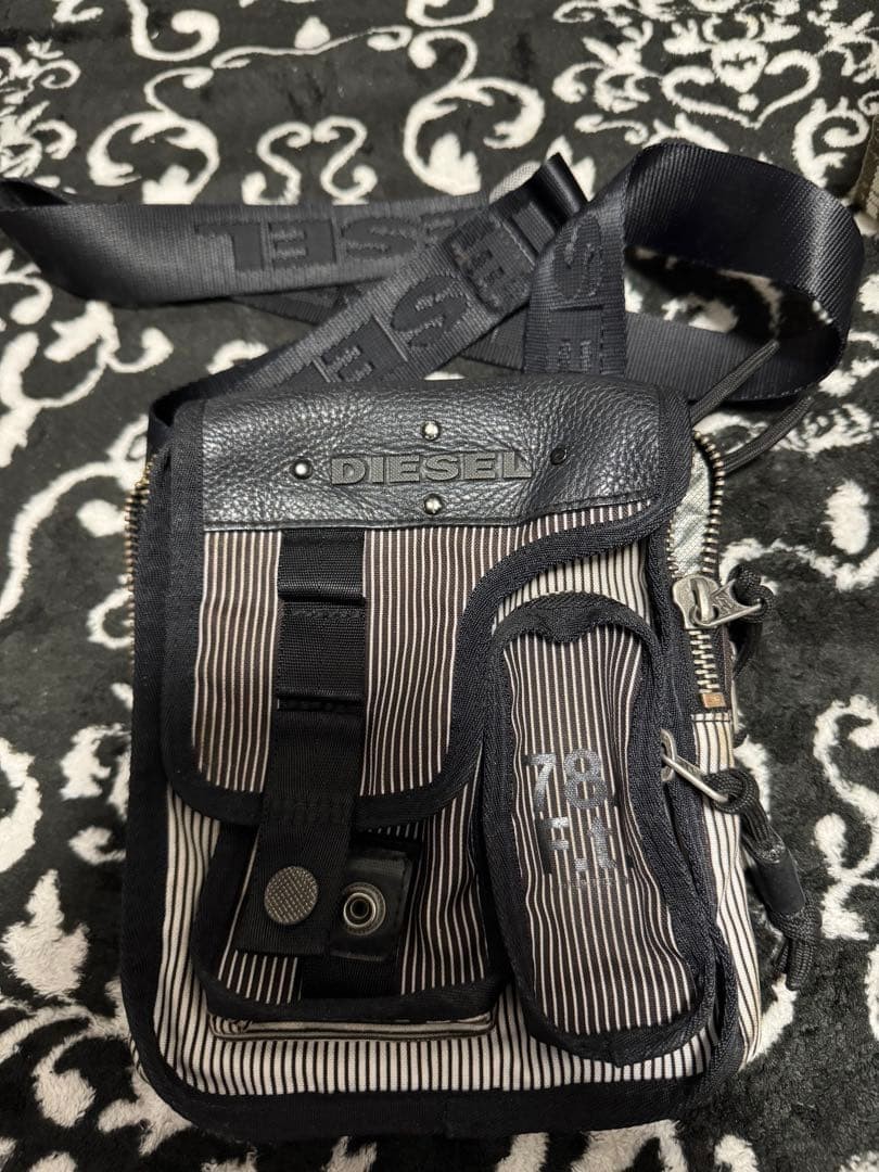 Diesel Men Black Striped Shoulder Bag 22x6x18cm Luxury Stylish Casual Italian