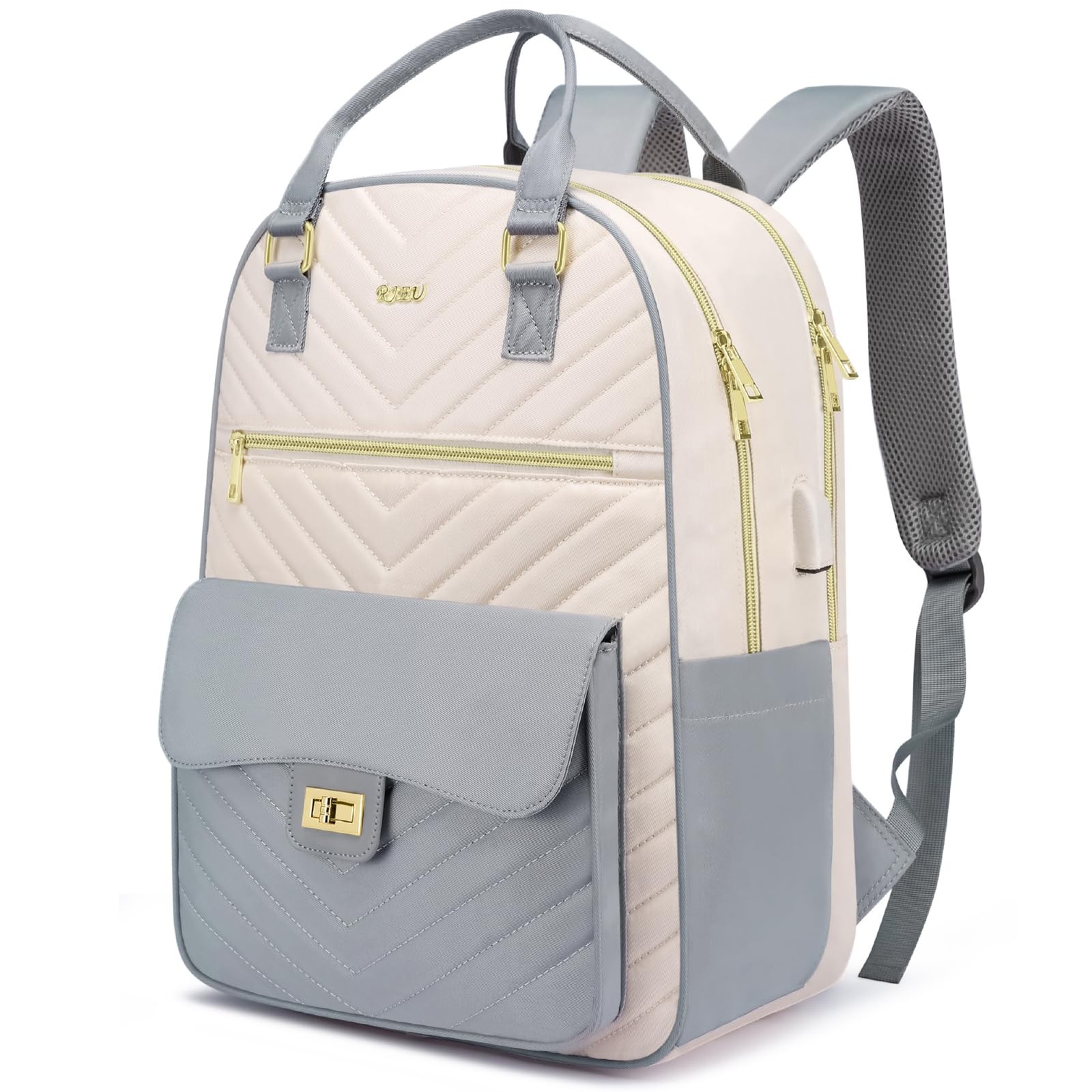 Cute Backpack College Students Teen Girl Bookbag Women Laptop Gray Beige