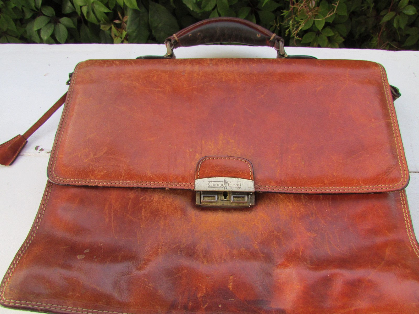 Gianni Conti Leather Briefcase Classic Vintage 3. Compartment 15in large