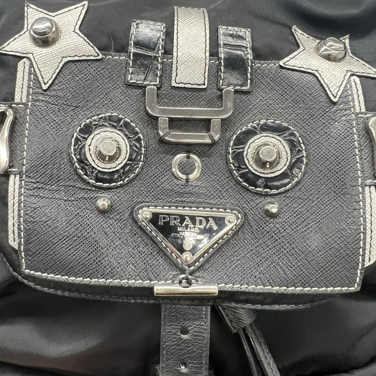 PRADA 1BZ811 robot Backpack Â· Daypack black Nylon leather Second Hand B-rank
