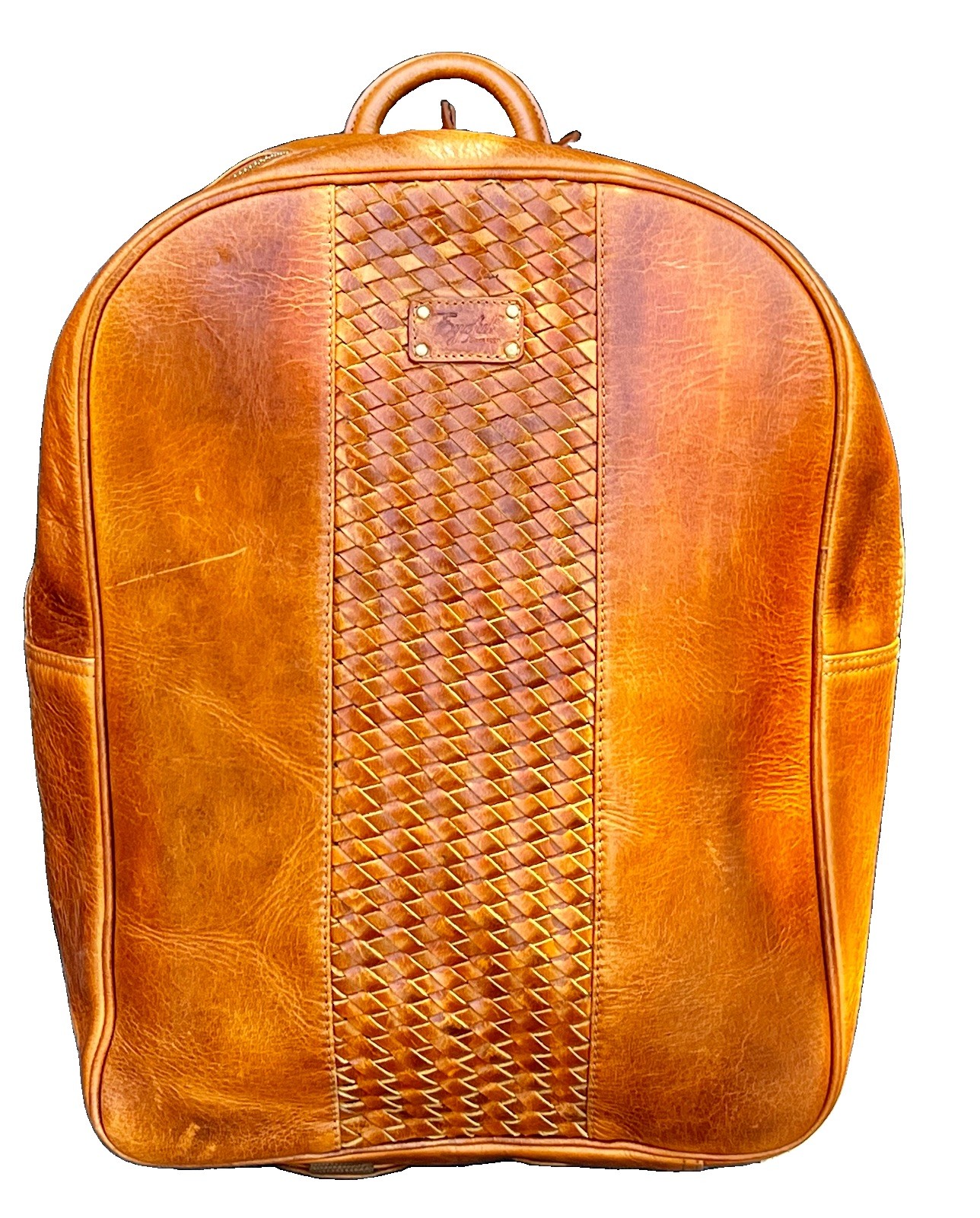 New Eyeful Leather Backpack Brown Woven Laptop Travel Bag 16” Made in India