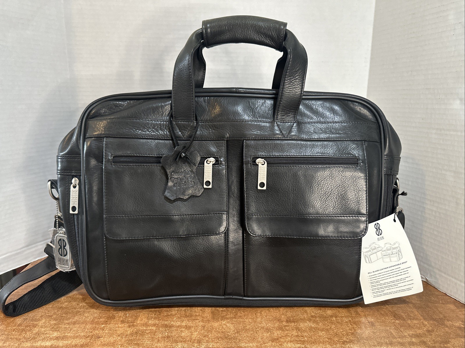 NEW Vintage Bill Blass Black Leather Expandable Briefcase Laptop Bag Satchel