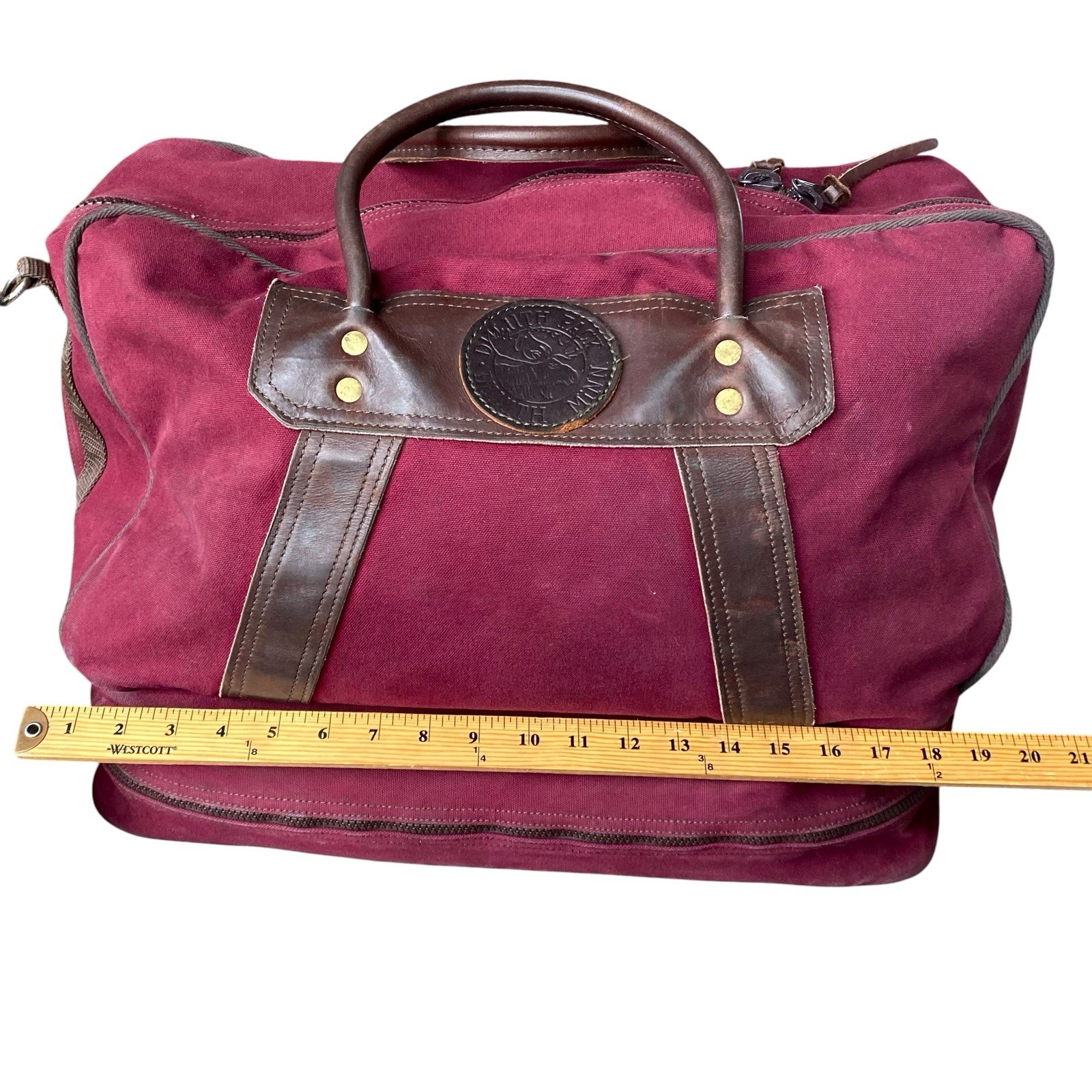 Duluth Pack Boot Duffle Canvas Leather Bag Burgundy Red Weekender Carry On