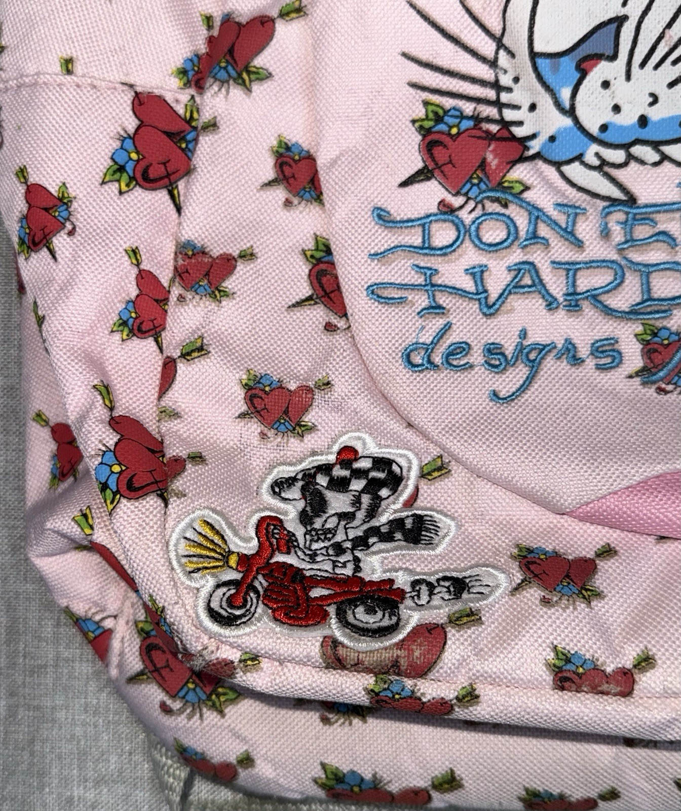 Ed Hardy Backpack Pink Canvas Snow Leopard Rose Y2K Christian Audigier Rare